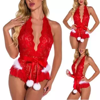 Женское сексуальное нижнее белье с прозрачным кружевом и бантом на шею XXL