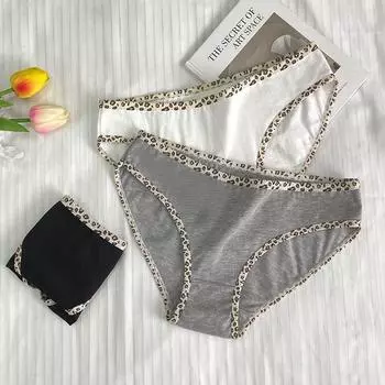 Женское сексуальное нижнее белье с леопардовым принтом, трусики для девочек, утягивающие бедра, из чистого хлопка, бесшовные дышащие трусы-шорты L чёрный