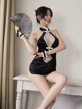 Женское сексуальное нижнее белье, соблазнительная эротическая одежда, китайский стиль, разрез сбоку, полое китайское традиционное платье, костюмы для косплея XXS