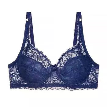 Женское сексуальное нижнее белье Ультратонкий хлопковый кружевной бюстгальтер с глубоким V-образным вырезом, дышащий сексуальный бюстгальтер 75B темно-синий
