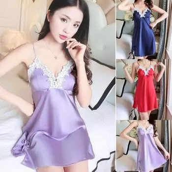 Женское сексуальное ночное белье, кружевное белье в стиле пэчворк, ночное шелковое платье, одежда для сна, ночная рубашка, одежда m