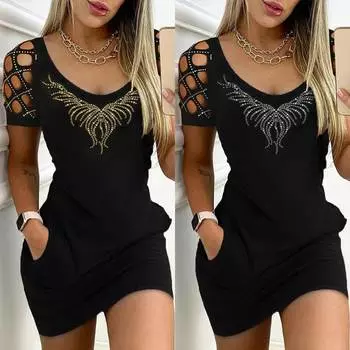 Женское сексуальное облегающее мини-платье с принтом, летний вечерний сарафан S золотой