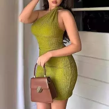 Женское сексуальное облегающее платье на одно плечо с фактурным дизайном без рукавов вечерние платья XS желто-зеленый