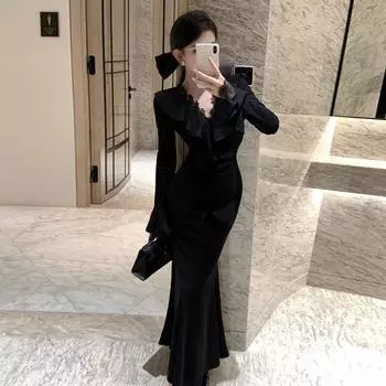 Женское сексуальное облегающее платье-рыбий хвост с V-образным вырезом и кружевом S