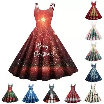 Женское сексуальное облегающее платье с принтом рождественской елки в стиле панк-ретро с открытыми плечами L