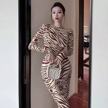 Женское сексуальное облегающее платье с принтом и вырезом на груди с длинными рукавами S жёлтый