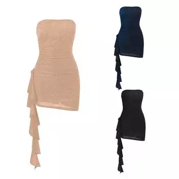 Женское сексуальное облегающее платье-труба с лентами L чёрный