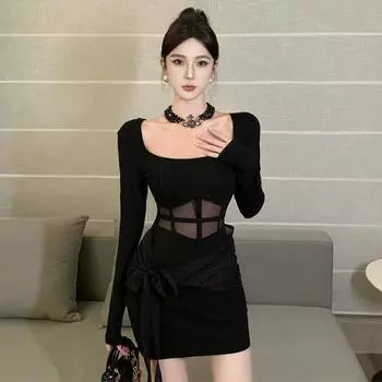 Женское сексуальное обтягивающее платье Spice Girls Mesh Perspective Waist S чёрный