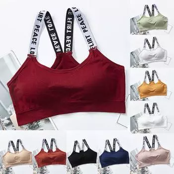 Женское сексуальное однотонное нижнее белье с надписью на бретелях для занятий спортом на открытом воздухе, красивое нижнее белье на спине с запахом на груди One Size бежевый