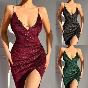 Женское сексуальное однотонное платье-камильяре с ремешками для коктейльных вечеринок и клубных платьев S чёрный