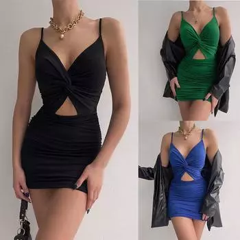 Женское сексуальное однотонное платье-камильяре с ремешками для коктейльных вечеринок и клубных платьев S чёрный