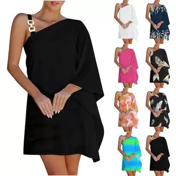 Женское сексуальное однотонное платье миди с открытыми плечами на одной бретельке и наклонным плечом L чёрный