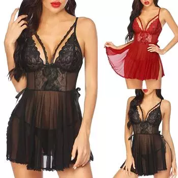 Женское сексуальное однотонное платье на подтяжках, ночная рубашка, нижнее белье, стринги, ночная рубашка L чёрный