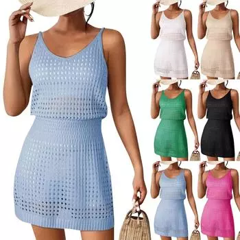 Женское сексуальное открытое вязаное платье-майка, пляжное платье L бежевый