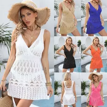 Женское сексуальное открытое вязаное платье-майка, пляжное платье L чёрный