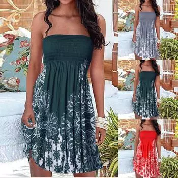 Женское сексуальное платье без бретелек без бретелек с узким принтом без рукавов, платье-юбка L зелёный