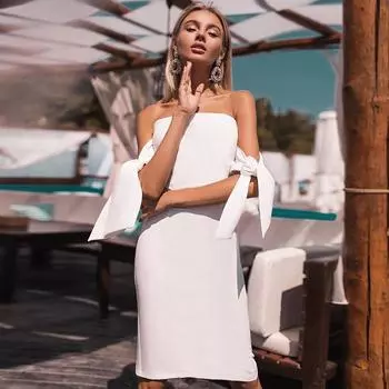 Женское сексуальное платье без бретелек с одним воротником, сращивающееся S белый