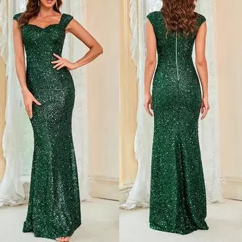 Женское сексуальное платье без рукавов с открытой спиной и V-образным вырезом с поясом и блестками, коктейльное платье для выпускного вечера L темно-зеленого