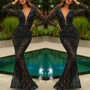 Женское сексуальное платье без рукавов с открытой спиной и поясом с блестками, коктейльное платье для выпускного вечера S чёрный