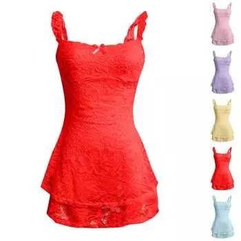 Женское сексуальное платье без рукавов Повседневные платья без рукавов с кружевной отделкой на завязках L розовый