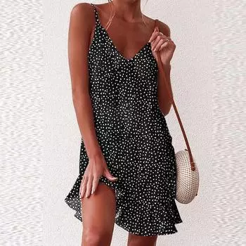 Женское сексуальное платье без рукавов с v-образным вырезом и открытой спиной выше колена S чёрный