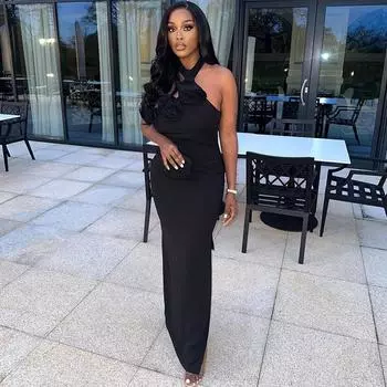 Женское сексуальное платье-халтер, однотонное платье без рукавов, асимметричное платье в стиле пэчворк с халтером S чёрный