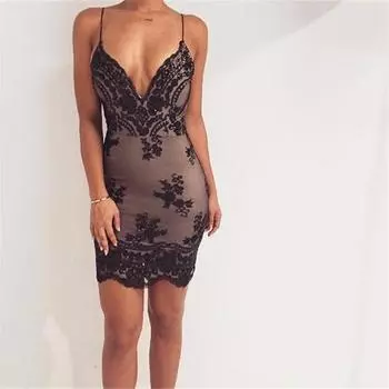 Женское сексуальное платье MAITA с глубоким V-образным вырезом и пайетками, вечерние мини-платья с открытой спиной S чёрный