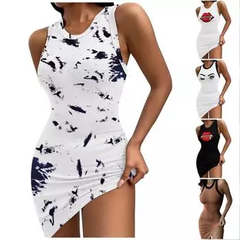 Женское сексуальное платье-майка без рукавов с принтом, плотное мини-клубное платье для вечеринок XXL коричневый