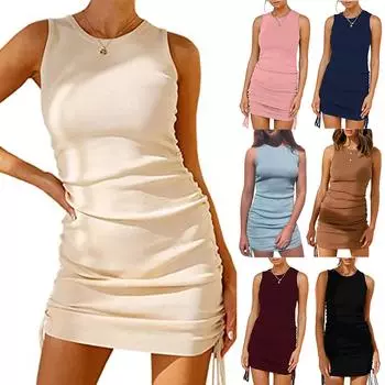 Женское сексуальное платье-майка в рубчик на шнурке, облегающее мини-платье без рукавов L чёрный