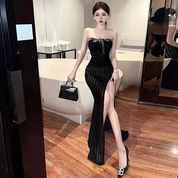 Женское сексуальное платье-обертка для груди знаменитости премиум-класса с подтяжками S чёрный