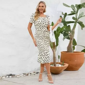 Женское сексуальное платье с цветочным принтом, летние обтягивающие платья с рюшами и темпераментом S зелёный