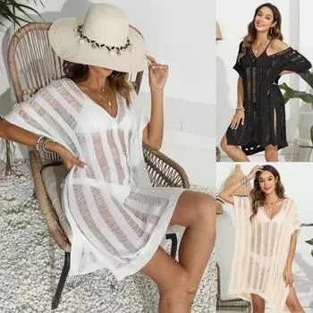 Женское сексуальное платье с глубоким V-образным вырезом и открытым верхом для пляжной одежды M белый