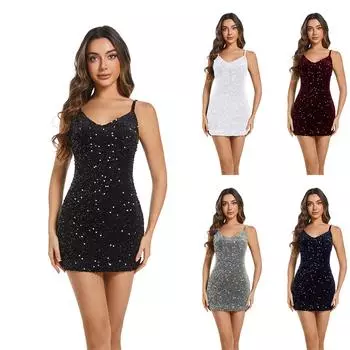 Женское сексуальное платье с открытой спиной и пайетками L синий