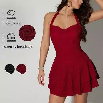 Женское сексуальное платье с открытой шеей и летнее элегантное платье с открытой спиной S красный