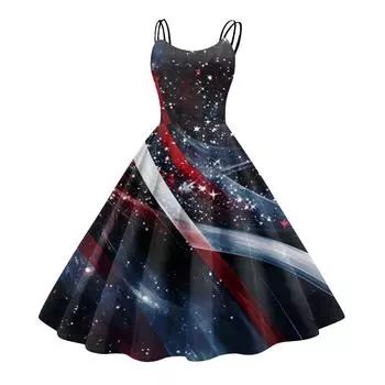 Женское сексуальное платье с открытыми плечами в стиле панк-винтаж с принтом «День независимости» L чёрный