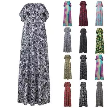 Женское сексуальное платье с открытыми плечами и рюшами без бретелек Boho Maxi длинное платье S чёрный