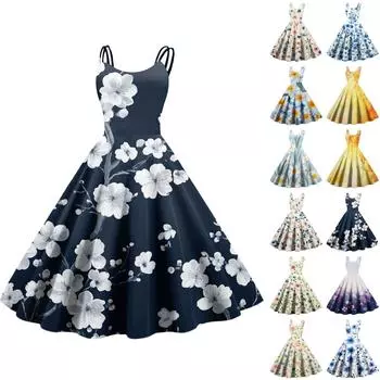 Женское сексуальное платье с открытыми плечами в стиле панк-винтаж с цветочным принтом L синий