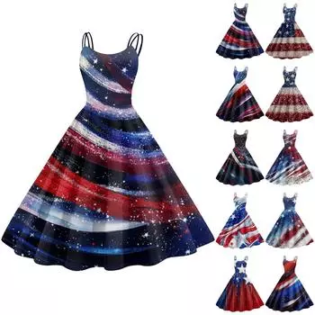 Женское сексуальное платье с открытыми плечами в стиле панк-винтаж с принтом «День независимости» L