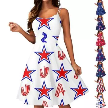 Женское сексуальное платье с открытыми плечами в стиле панк-винтаж с принтом «День независимости» M