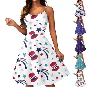 Женское сексуальное платье с открытыми плечами в стиле панк-винтаж с принтом «День независимости» M