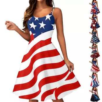 Женское сексуальное платье с открытыми плечами в стиле панк-винтаж с принтом «День независимости» S