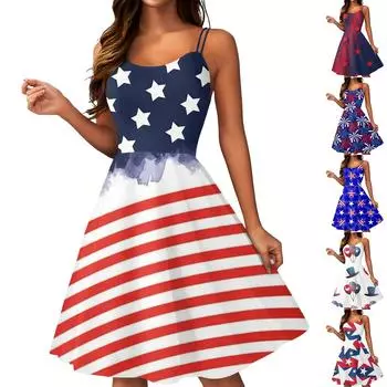 Женское сексуальное платье с открытыми плечами в стиле панк-винтаж с принтом «День независимости» XL