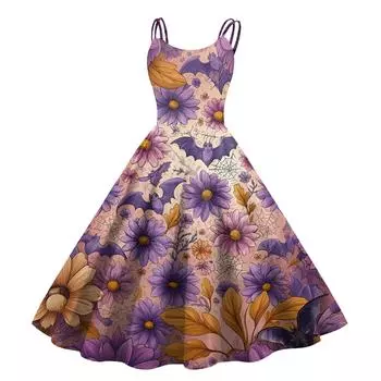 Женское сексуальное платье с принтом на Хэллоуин, с открытыми плечами, в стиле панк, винтаж L фиолетовый