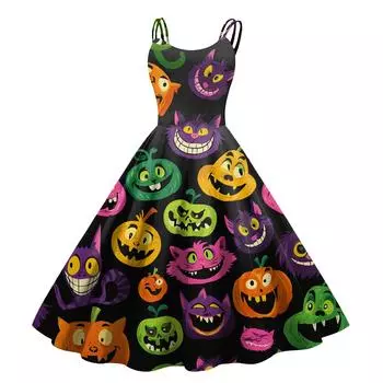 Женское сексуальное платье с принтом на Хэллоуин, с открытыми плечами, в стиле панк, винтаж L зелёный
