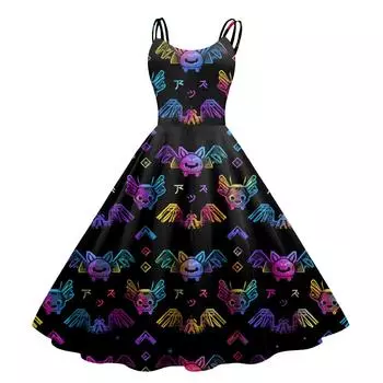 Женское сексуальное платье с принтом на Хэллоуин, с открытыми плечами, в стиле панк, винтаж S чёрный