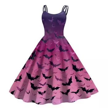 Женское сексуальное платье с принтом на Хэллоуин, с открытыми плечами, в стиле панк, винтаж L