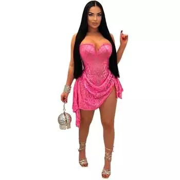 Женское сексуальное платье с V-образным вырезом без бретелек с пайетками, модное нестандартное короткое платье S зелёный