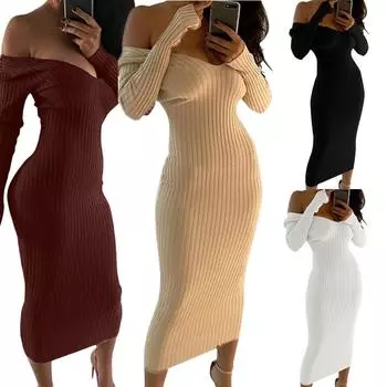 Женское сексуальное платье с V-образным вырезом и открытыми плечами, повседневное женское платье с длинным рукавом, модное платье для ночного клуба, женская одежда S белый