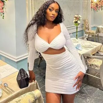 Женское сексуальное плиссированное платье с квадратным вырезом, однотонное, с запахом на груди, с длинным рукавом, бретелькой через шею, с открытой талией, с утягивающим эффектом, платье на бедрах S белый