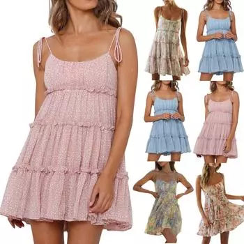 Женское сексуальное пляжное платье в стиле «отпуск» с принтом в стиле бохо M синий